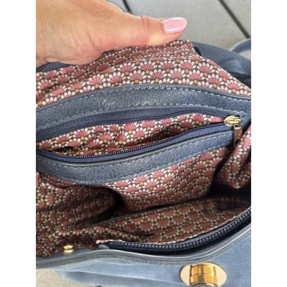 Moda Luxe Antoinette Blue Purse Backpack Suede Gold Tone Turn Lock FLAW
